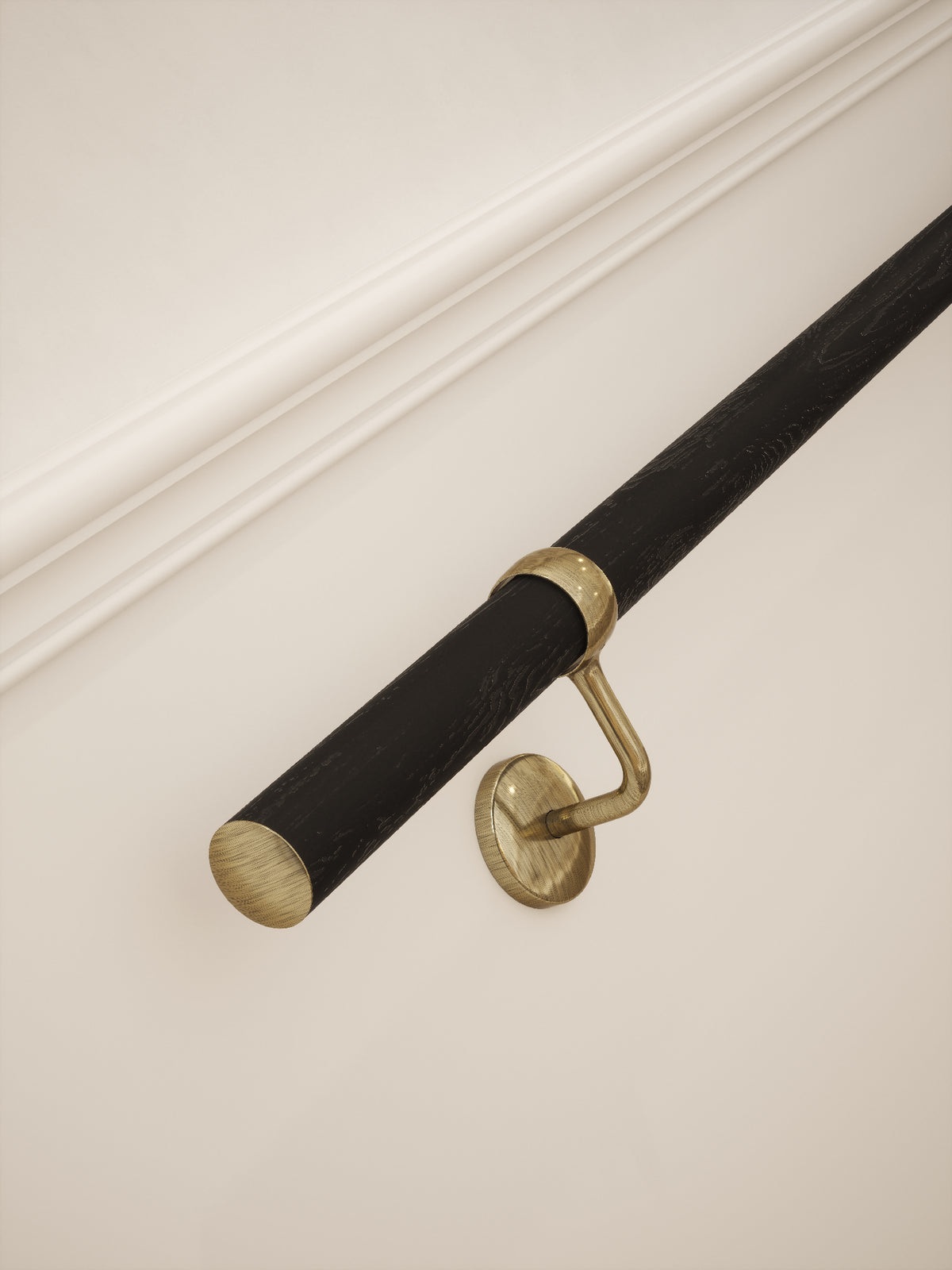 Blakedown Midnight Wood Straight Flight Handrail 2.4m with Loxley Antique Brass brackets