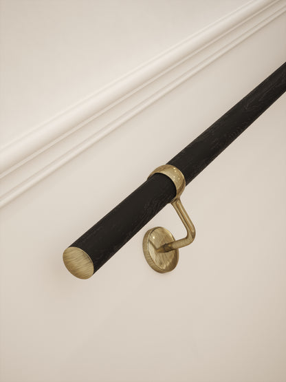 Blakedown Midnight Wood Straight Flight Handrail 2.4m with Loxley Antique Brass brackets