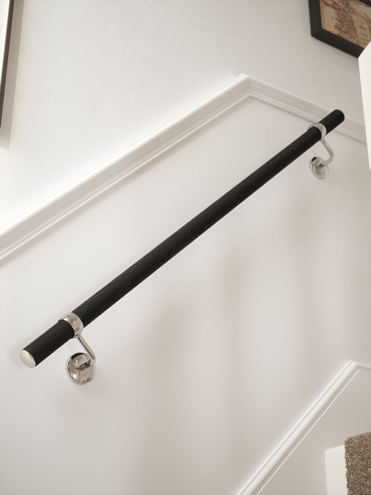 Blakedown Midnight Wood Straight Flight Handrail 1.2m with Radway Chrome brackets