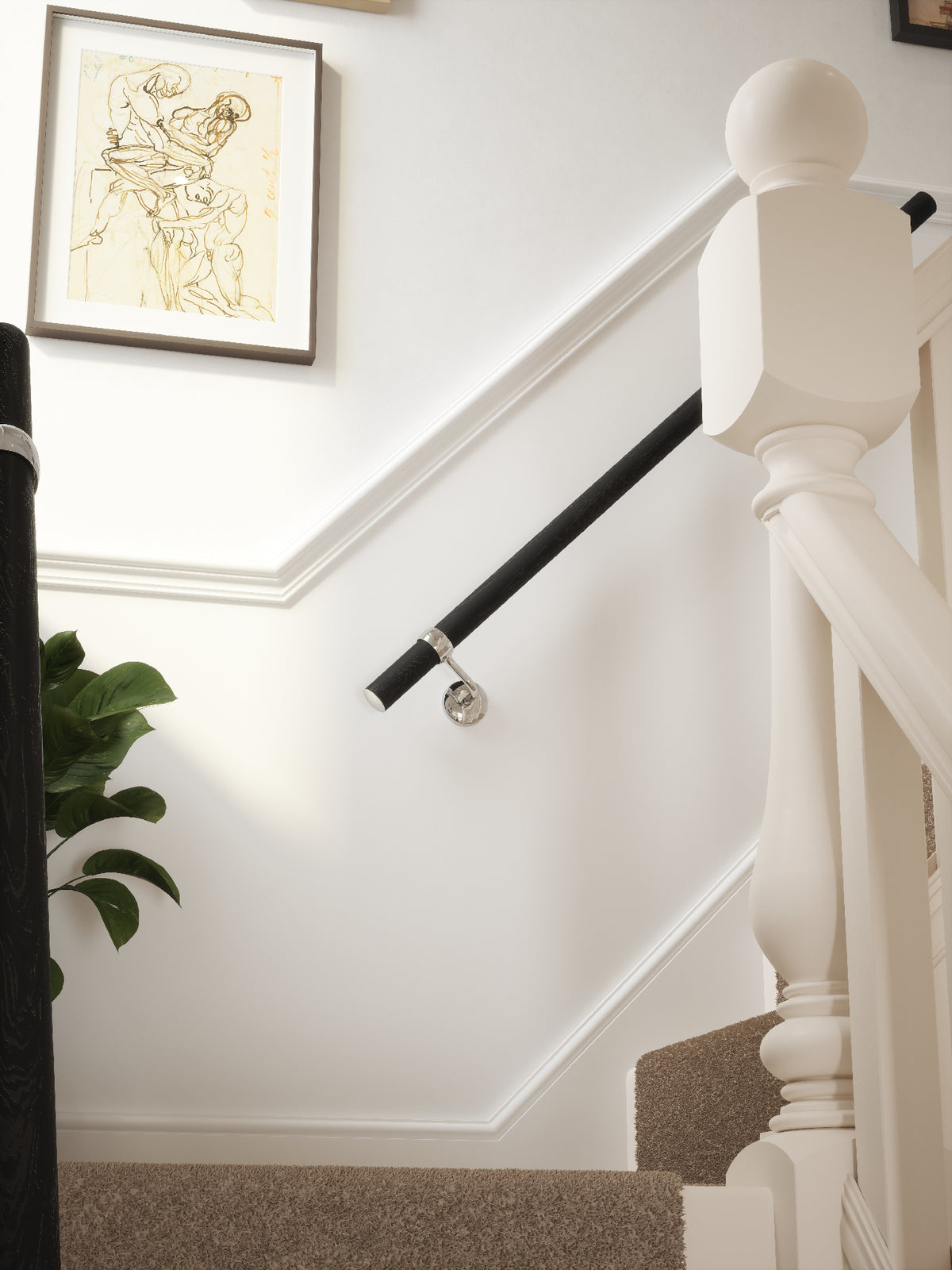 Blakedown Midnight Wood Straight Flight Handrail 1.2m with Radway Chrome brackets