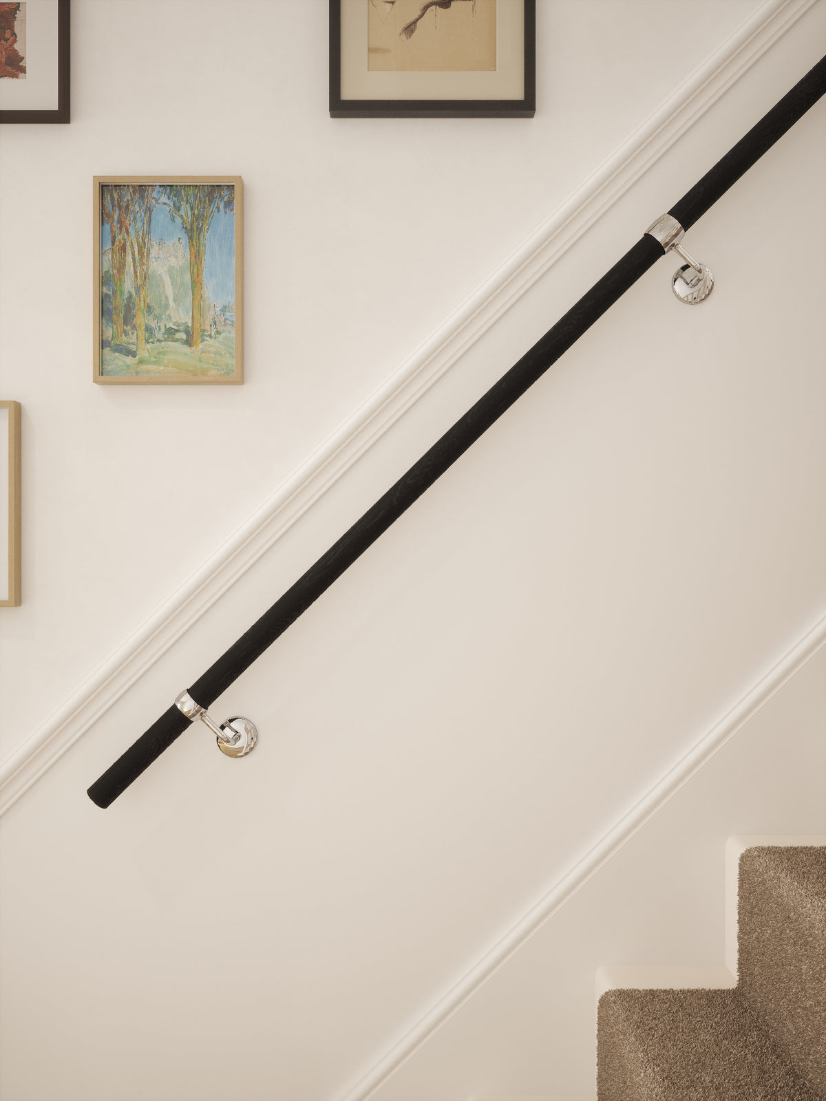 Blakedown Midnight Wood Straight Flight Handrail 2.4m with Radway Chrome brackets