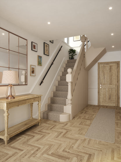 Burcot Espresso Leather Straight Flight Handrail 2.4m with Sambourne Antique Copper brackets