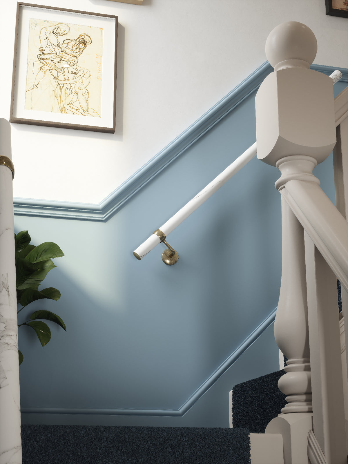 Montford Soft White Marble Straight Flight Handrail 1.2m with Loxley Antique Brass brackets