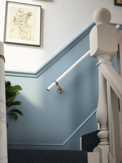 Montford Soft White Marble Straight Flight Handrail 1.2m with Loxley Antique Brass brackets