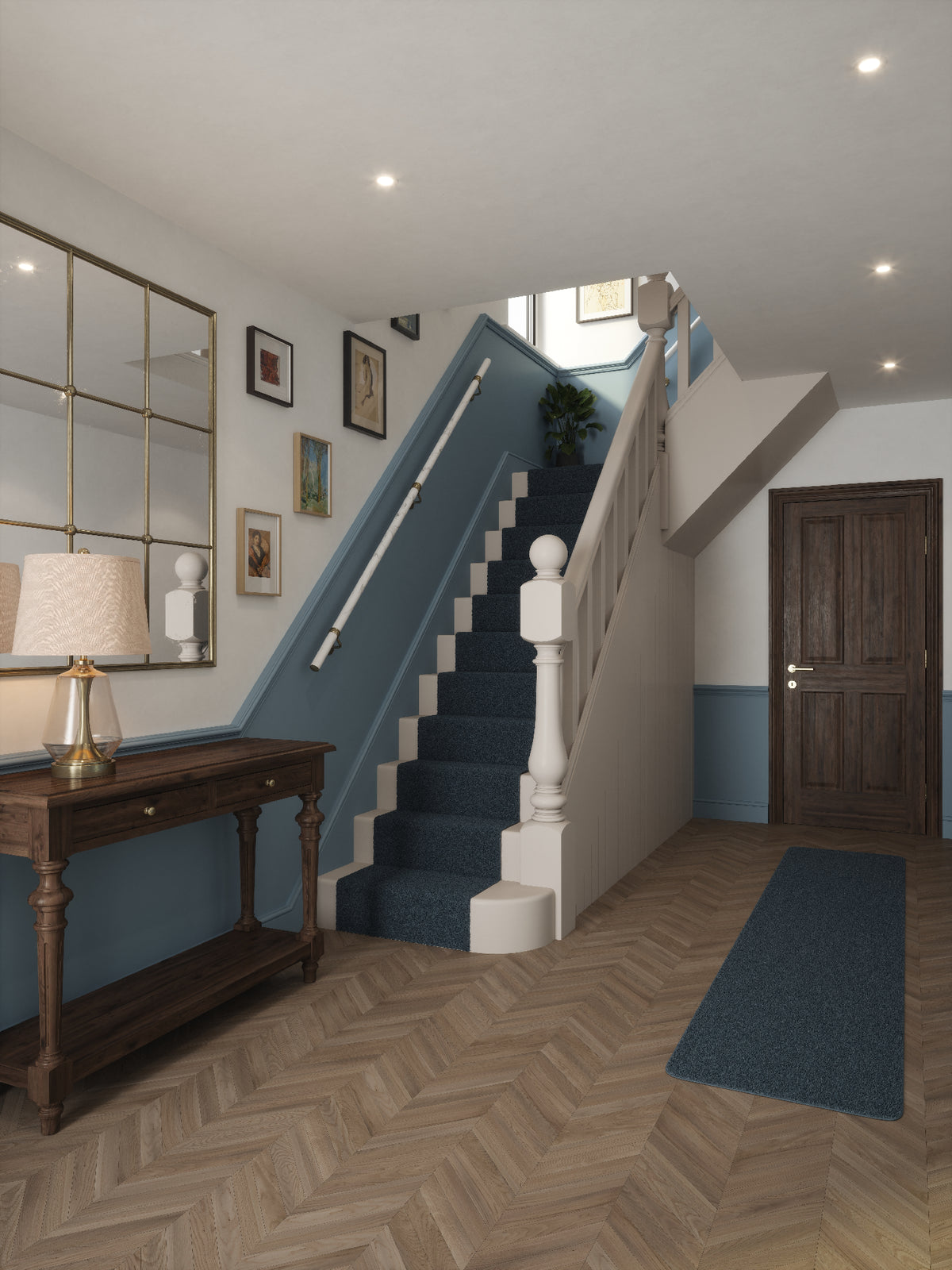 Montford Soft White Marble Straight Flight Handrail 2.4m with Loxley Antique Brass brackets