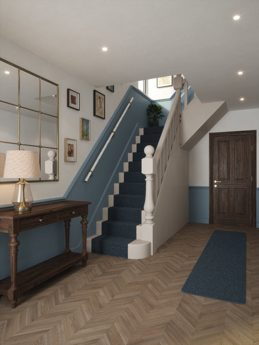 Montford Soft White Marble Straight Flight Handrail 2.4m with Loxley Antique Brass brackets