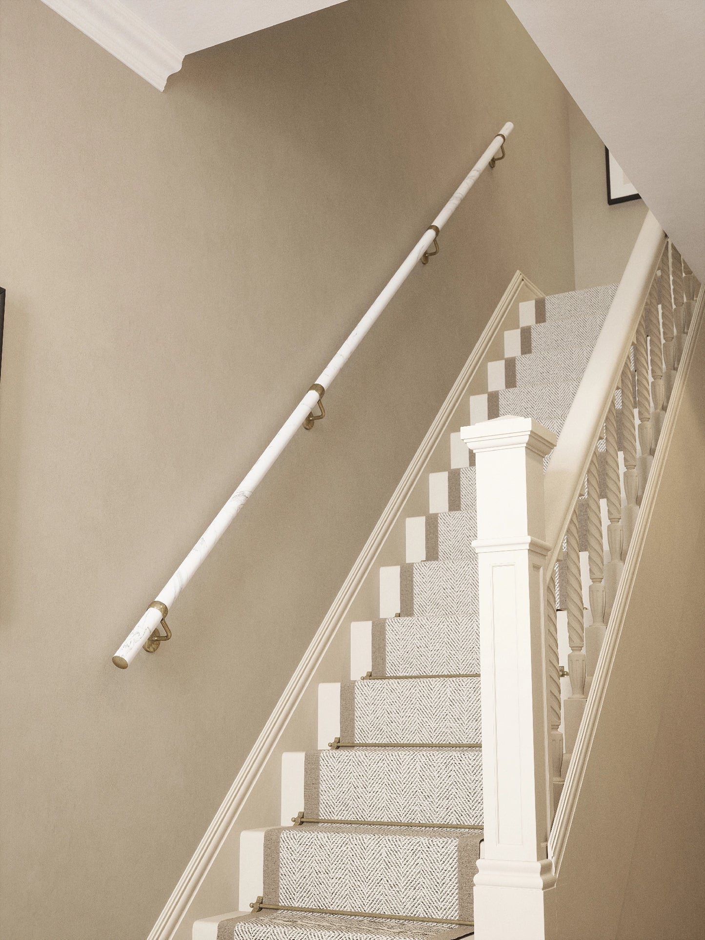 Montford Soft White Marble Straight Flight Handrail