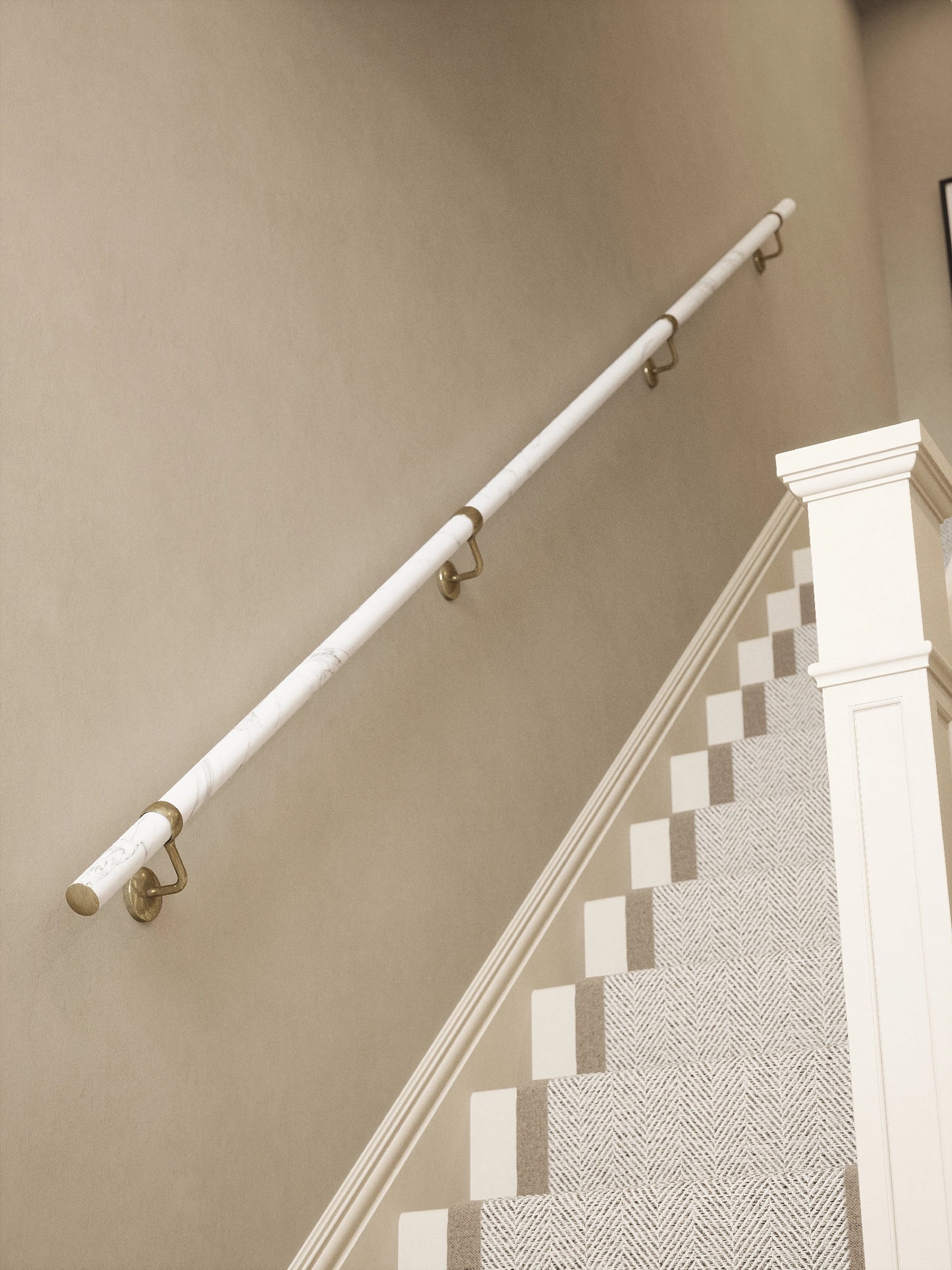 Montford Soft White Marble Straight Flight Handrail