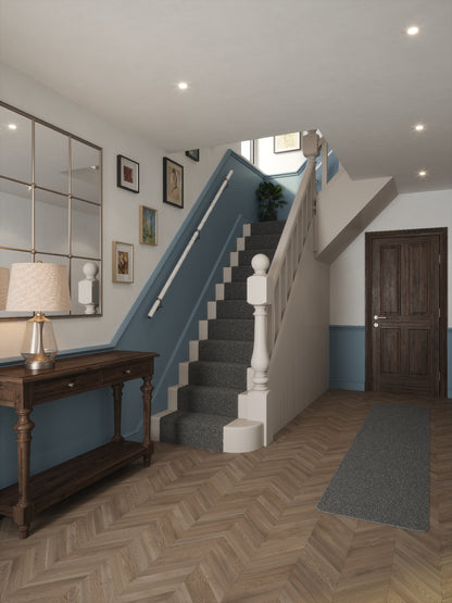 Montford Soft White Marble Straight Flight Handrail 2.4m with Harbury Brushed Silver brackets