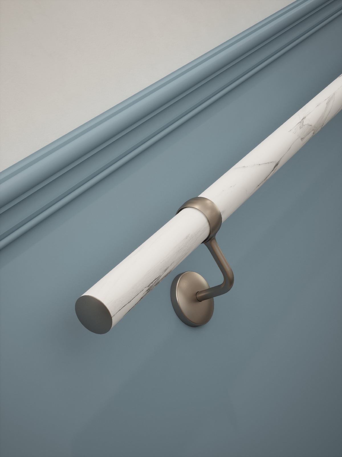 Montford Soft White Marble Straight Flight Handrail 2.4m with Harbury Brushed Silver brackets