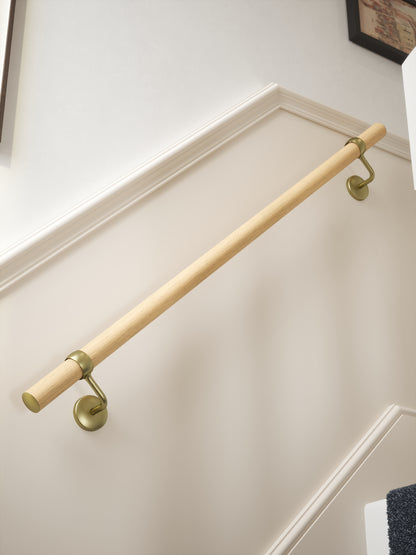 Arden Natural Pine Straight Flight Handrail 1.2m with Ashorne Satin Brass brackets
