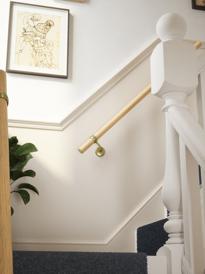 Arden Natural Pine Straight Flight Handrail 1.2m with Ashorne Satin Brass brackets