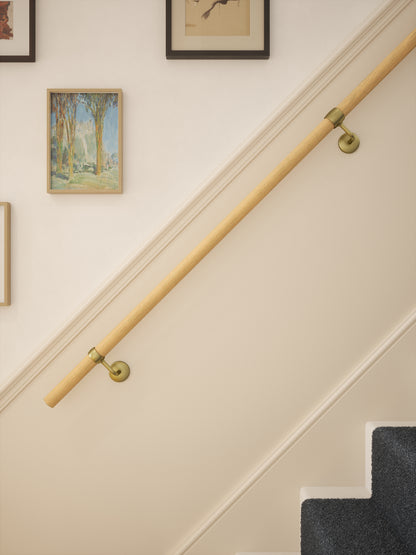 Arden Natural Pine Straight Flight Handrail 2.4m with Ashorne Satin Brass brackets