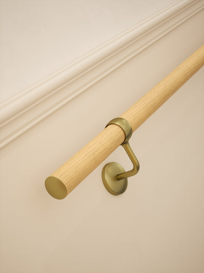 Arden Natural Pine Straight Flight Handrail 2.4m with Ashorne Satin Brass brackets