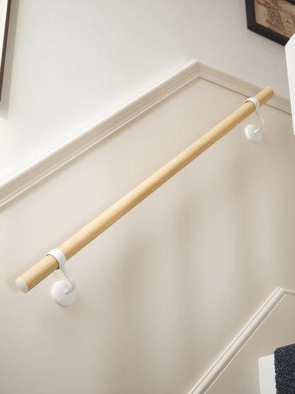 Arden Natural Pine Straight Flight Handrail 1.2m with Edstone Matt White brackets