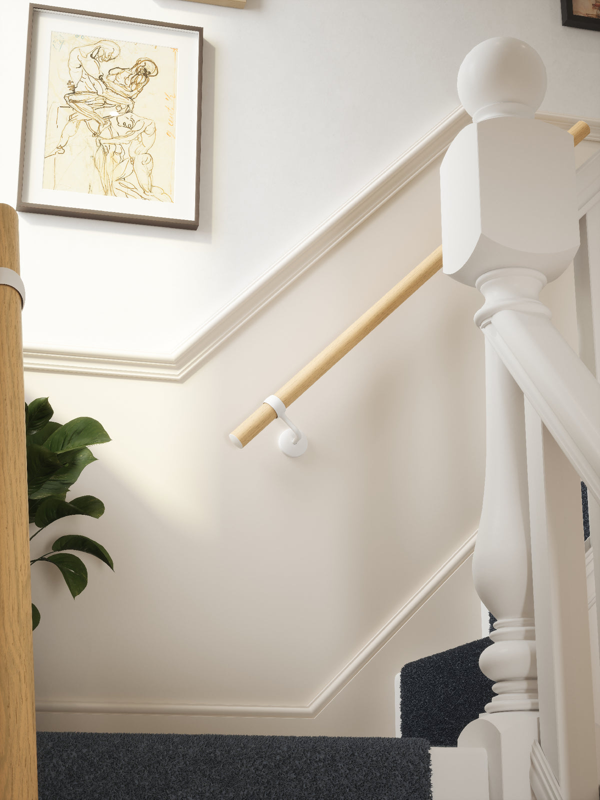 Arden Natural Pine Straight Flight Handrail 1.2m with Edstone Matt White brackets