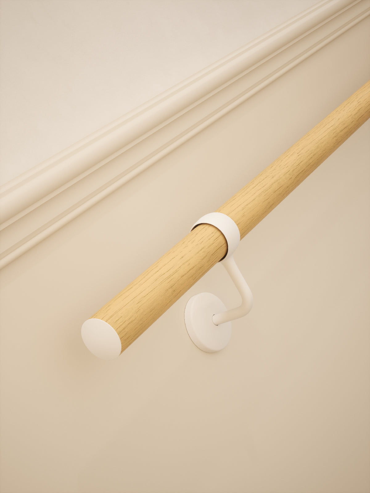 Arden Natural Pine Straight Flight Handrail 2.4m with Edstone Matt White brackets