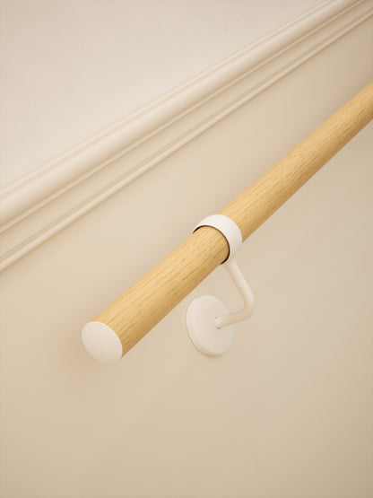 Arden Natural Pine Straight Flight Handrail 2.4m with Edstone Matt White brackets