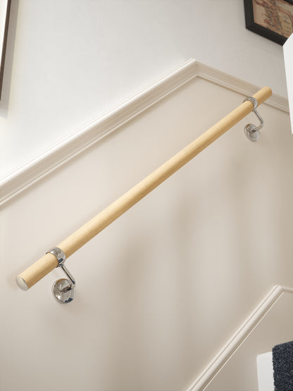 Arden Natural Pine Straight Flight Handrail 1.2m with Radway Chrome brackets