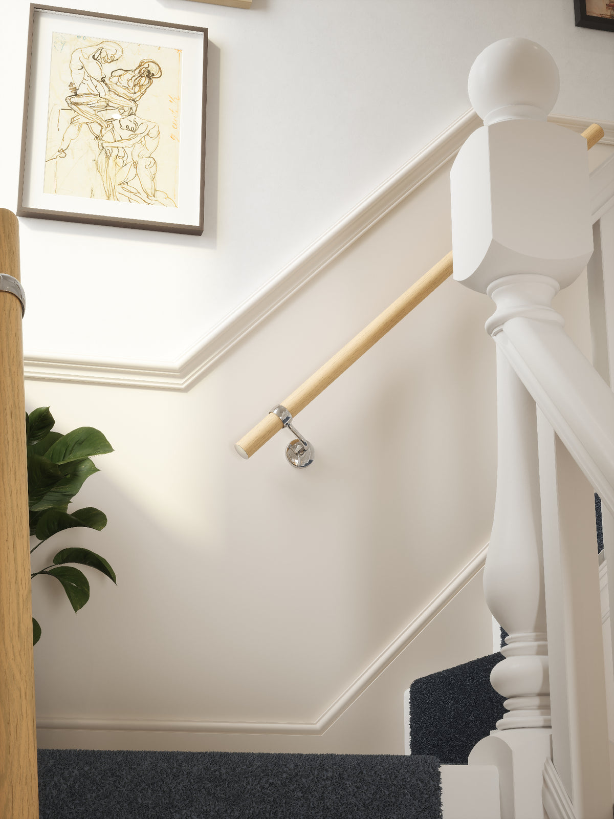 Arden Natural Pine Straight Flight Handrail 1.2m with Radway Chrome brackets