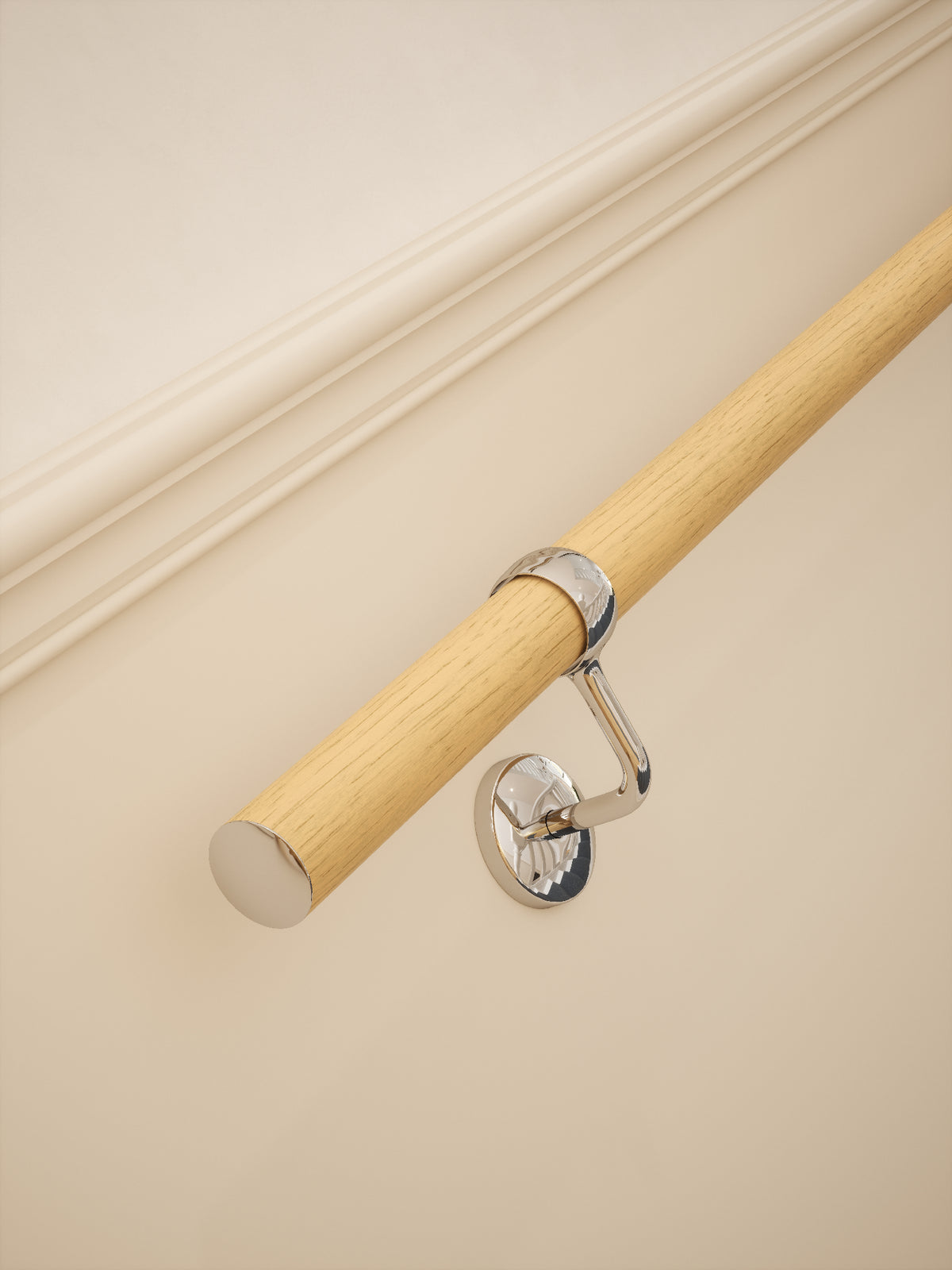 Arden Natural Pine Straight Flight Handrail 2.4m with Radway Chrome brackets