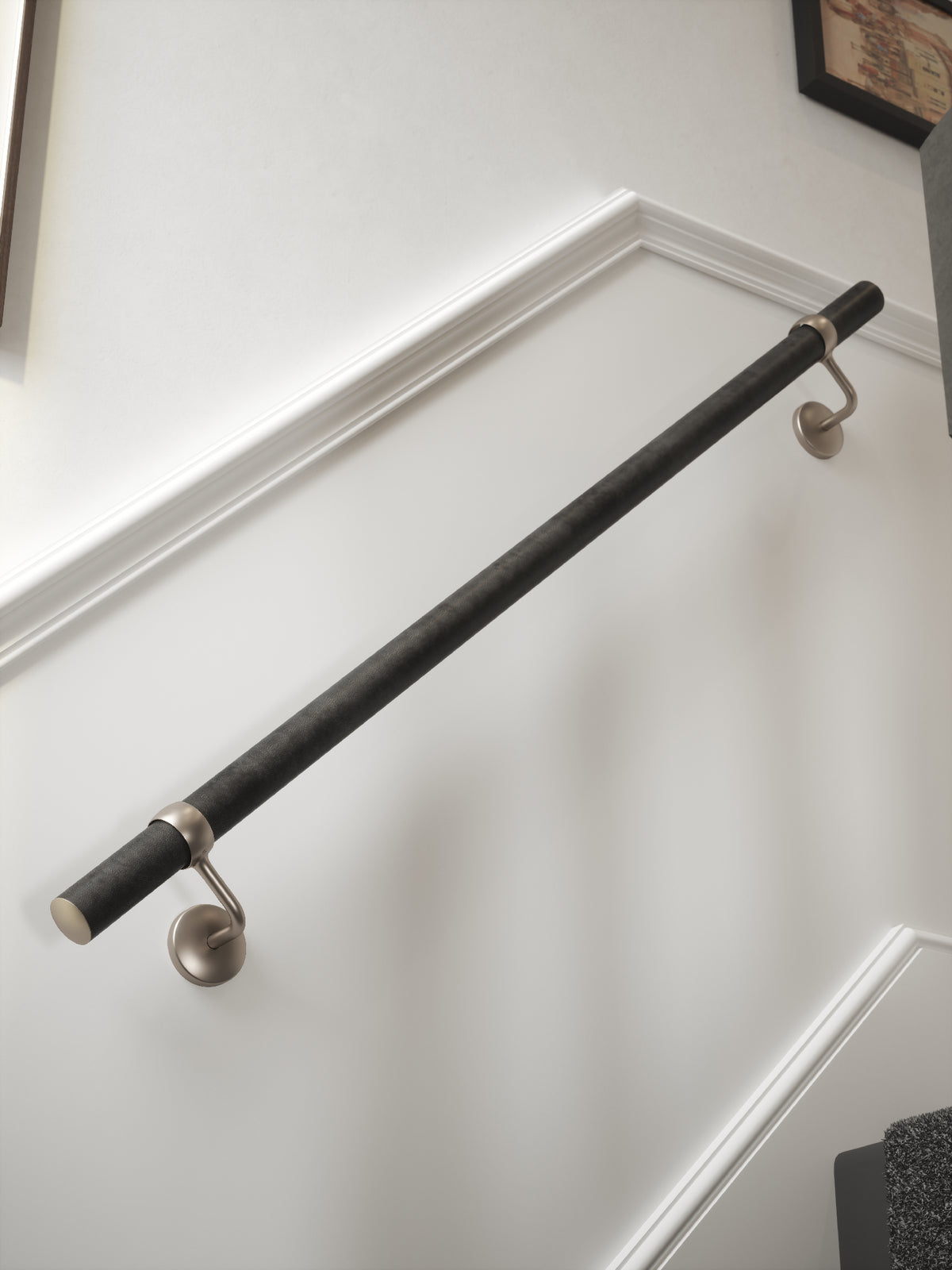 Enville Charcoal Straight Flight Handrail 1.2m with Harbury Brushed Silver brackets