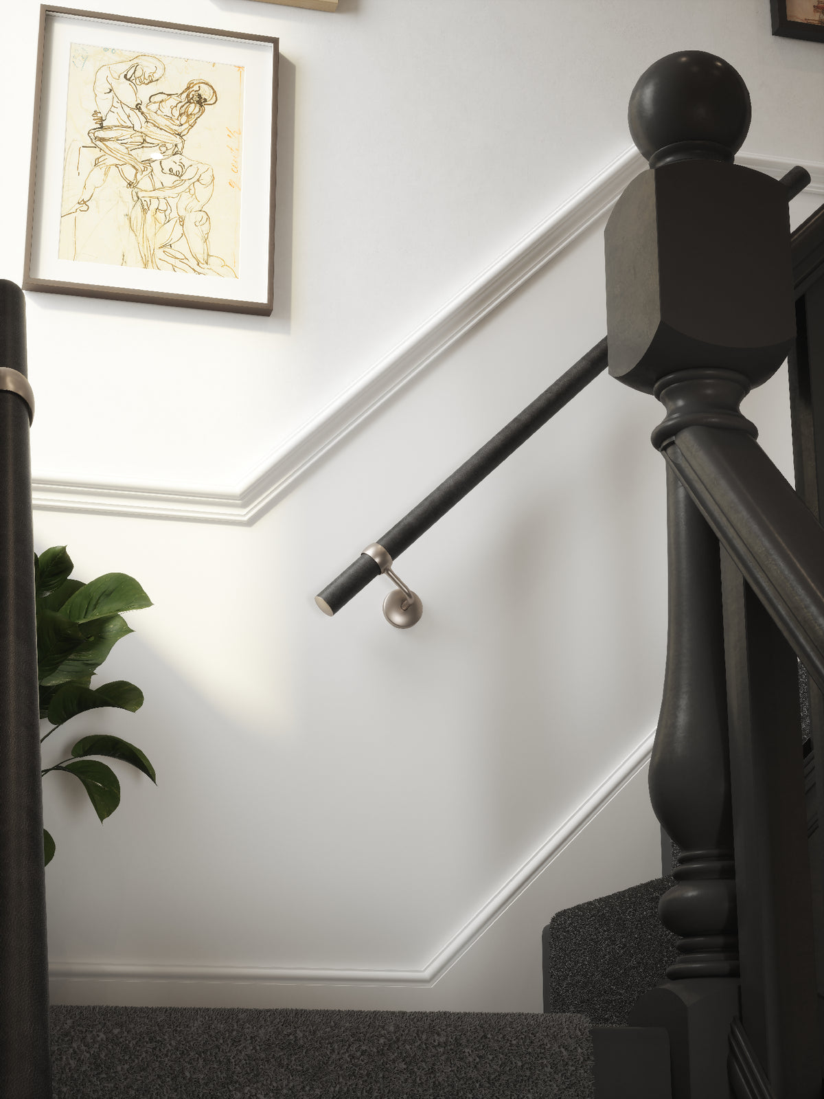 Enville Charcoal Straight Flight Handrail 1.2m with Harbury Brushed Silver brackets