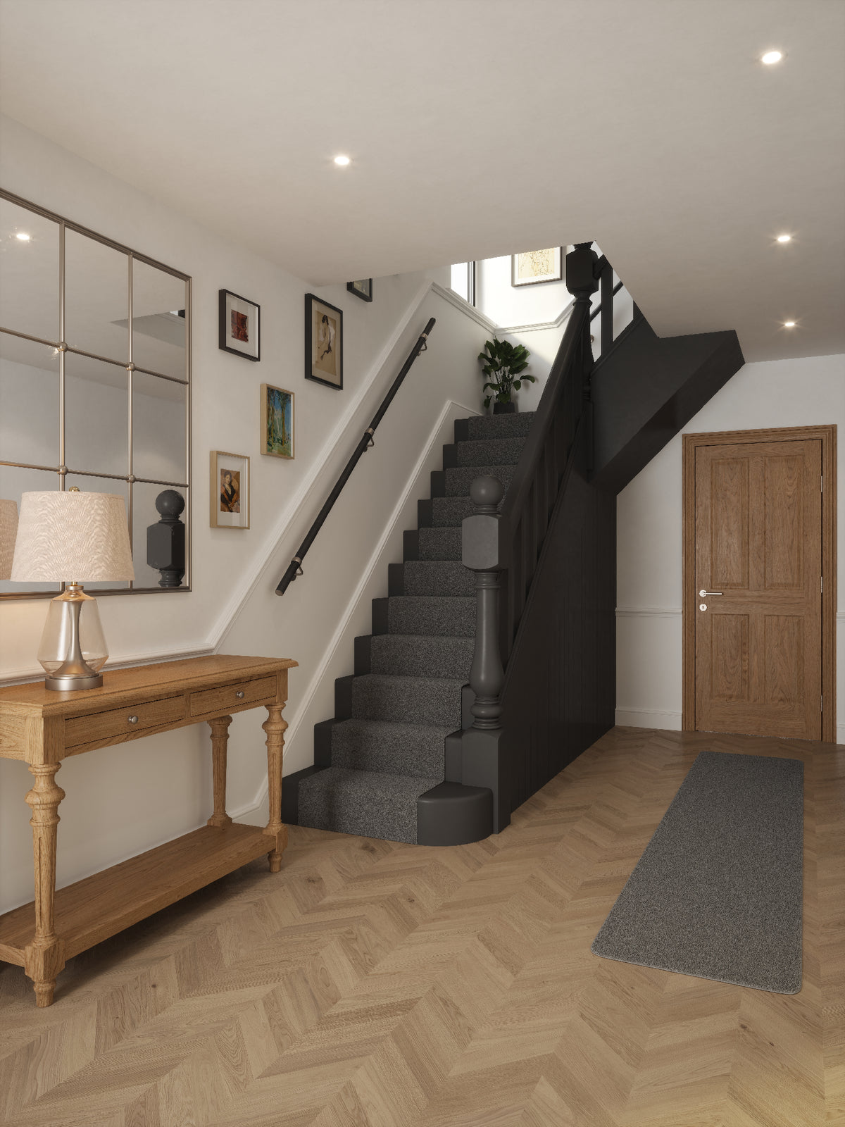 Enville Charcoal Straight Flight Handrail 2.4m with Harbury Brushed Silver brackets
