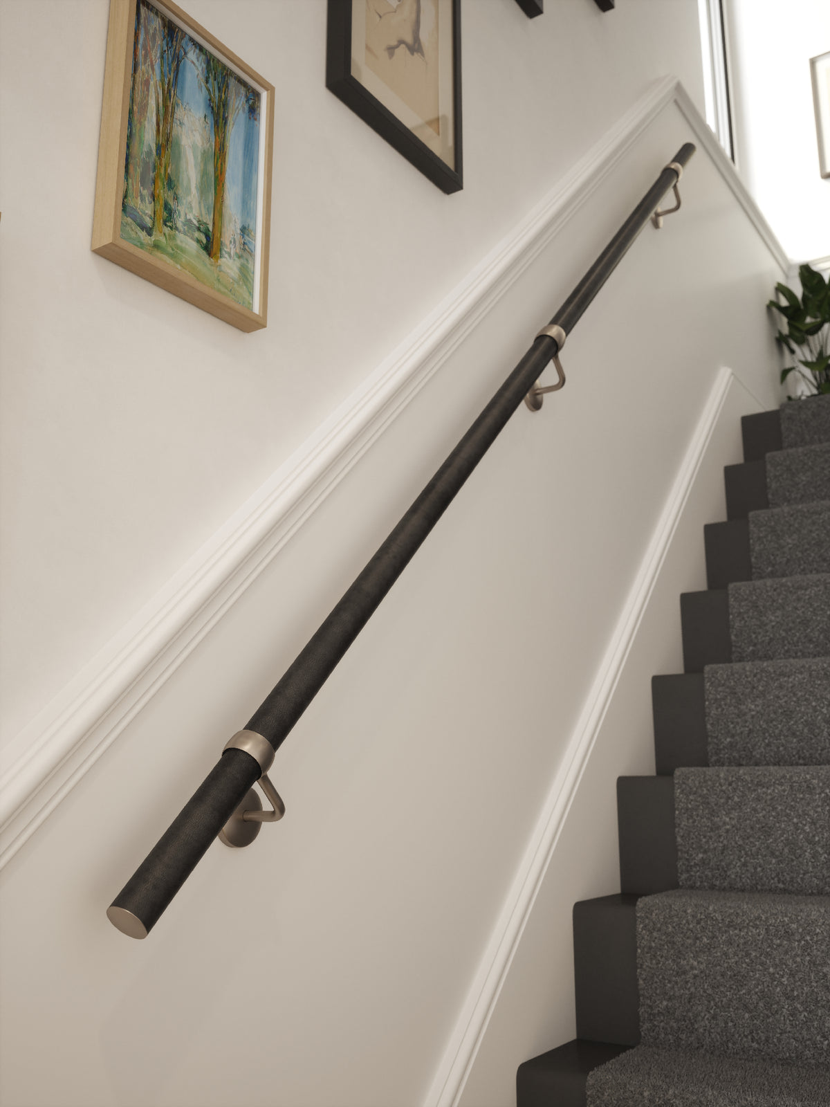 Enville Charcoal Straight Flight Handrail 2.4m with Harbury Brushed Silver brackets