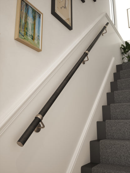 Enville Charcoal Straight Flight Handrail 2.4m with Harbury Brushed Silver brackets