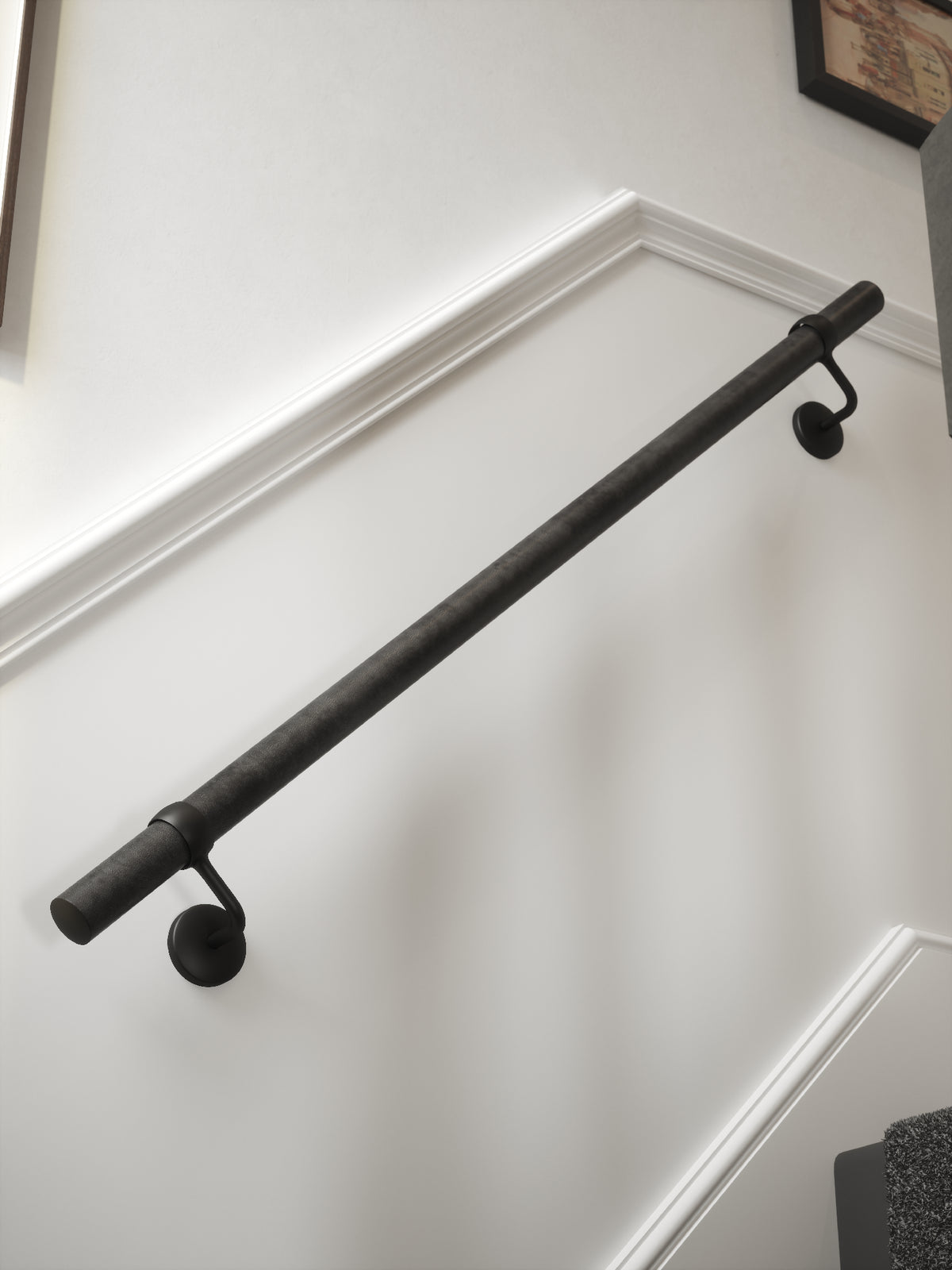 Enville Charcoal Straight Flight Handrail 1.2m with Kineton Matt Black brackets