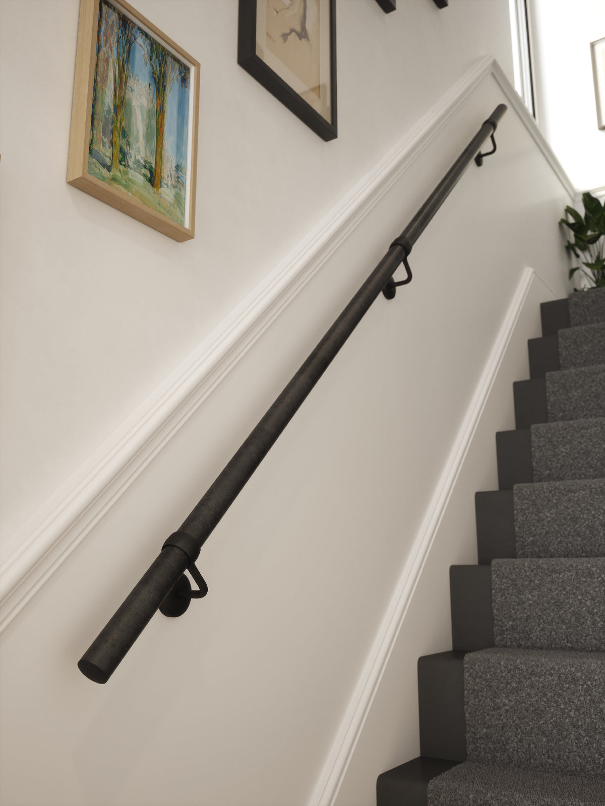 Enville Charcoal Straight Flight Handrail 2.4m with Kineton Matt Black brackets