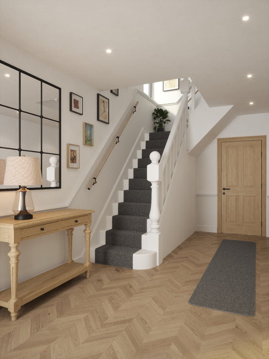 Ryton Teak Straight Flight Handrail 2.4m with Kineton Matt Black brackets