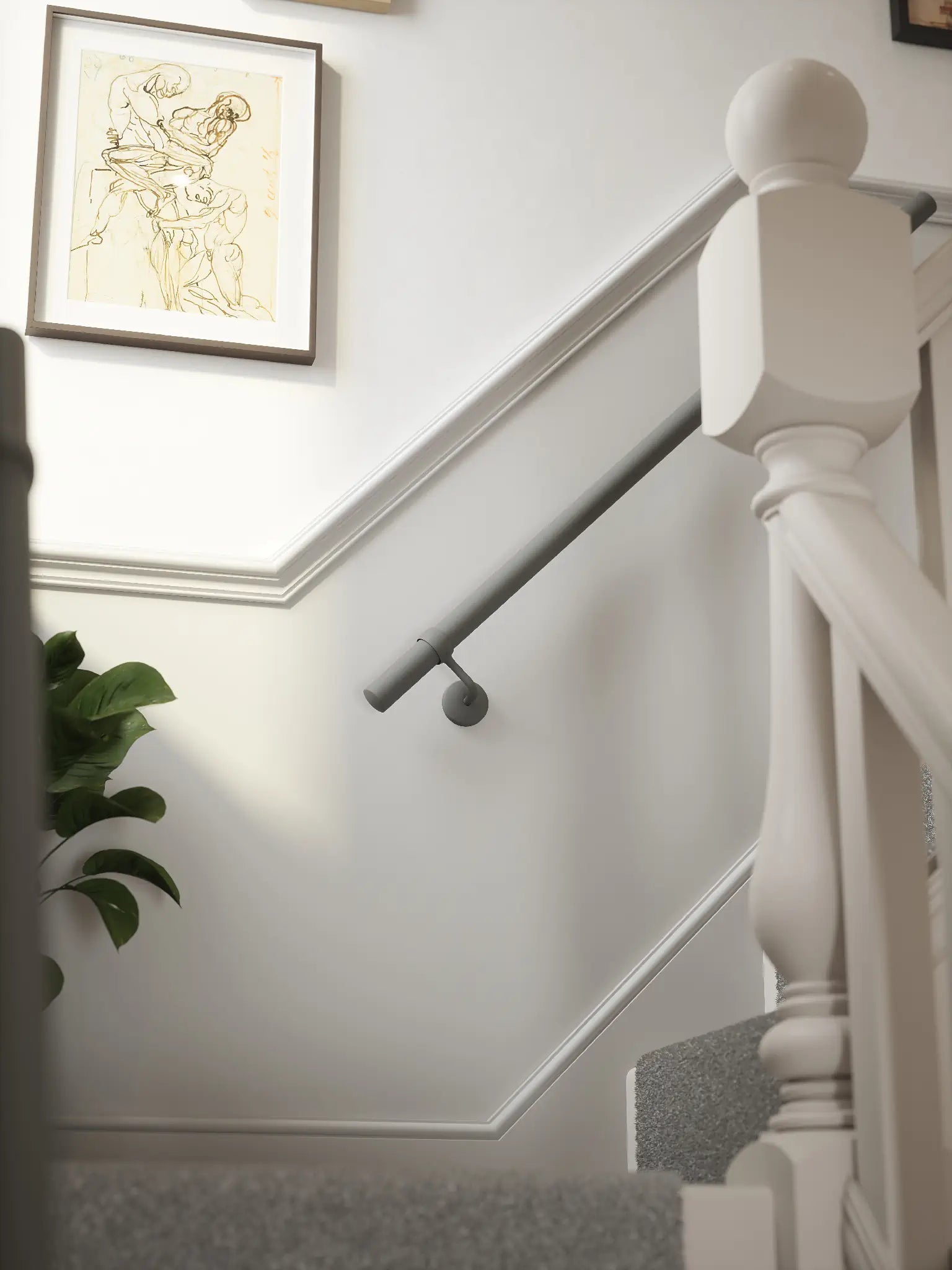 Luddington textured grey straight flight handrail