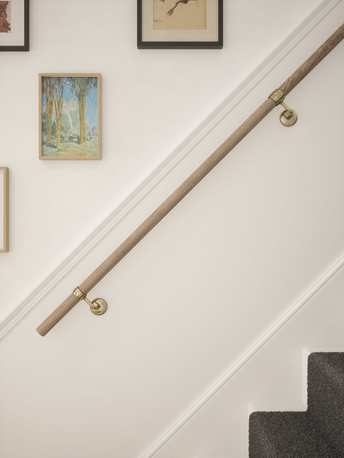 Oversley Walnut Straight Flight Handrail 2.4m with Loxley Antique Brass brackets