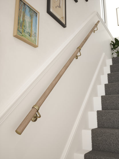 Oversley Walnut Straight Flight Handrail 2.4m with Loxley Antique Brass brackets