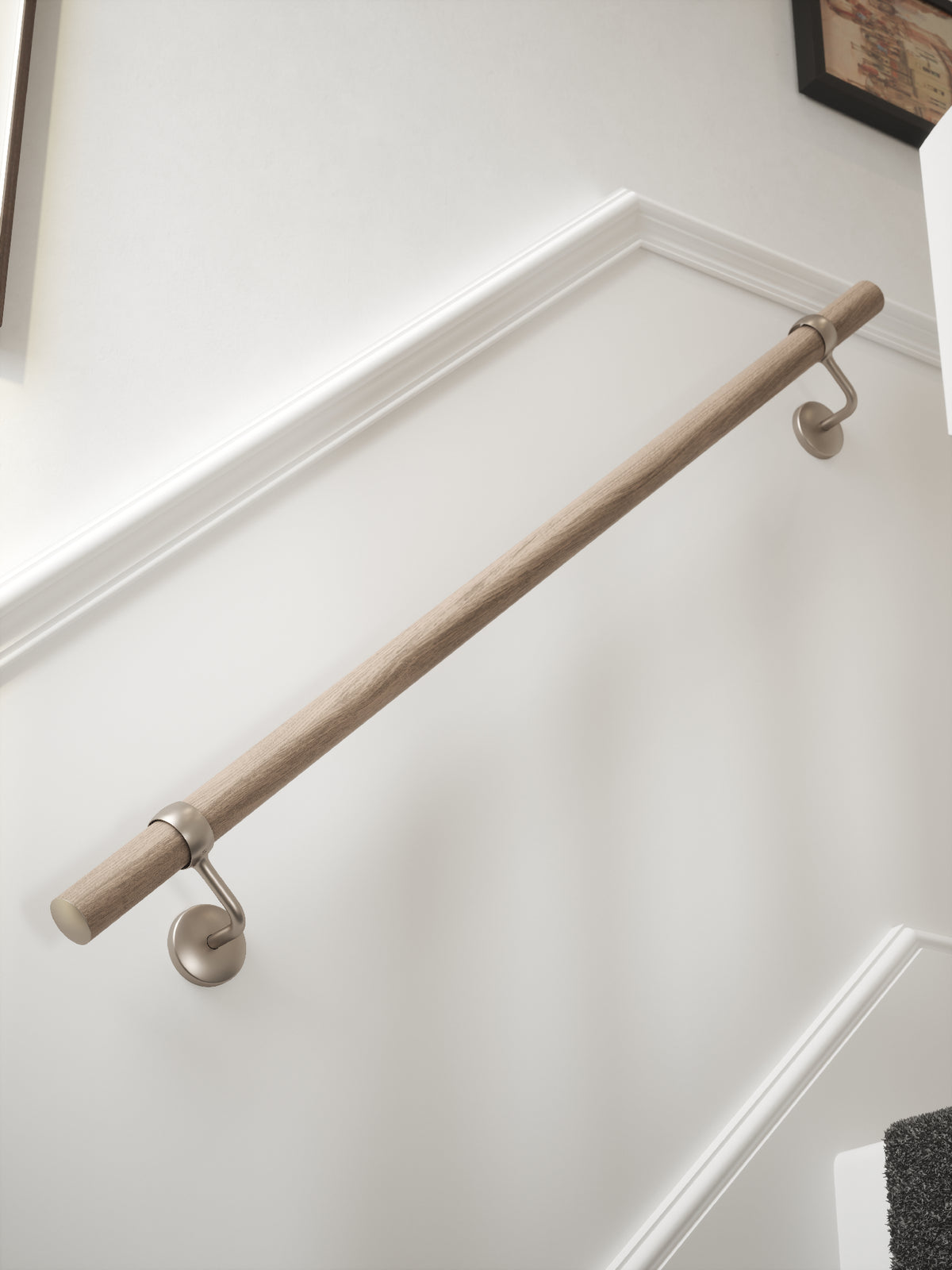 Oversley Walnut Straight Flight Handrail 1.2m with Harbury Brushed Silver brackets