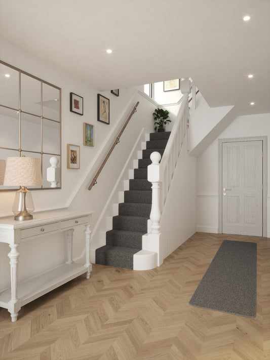 Oversley Walnut Straight Flight Handrail 2.4m with Harbury Brushed Silver brackets