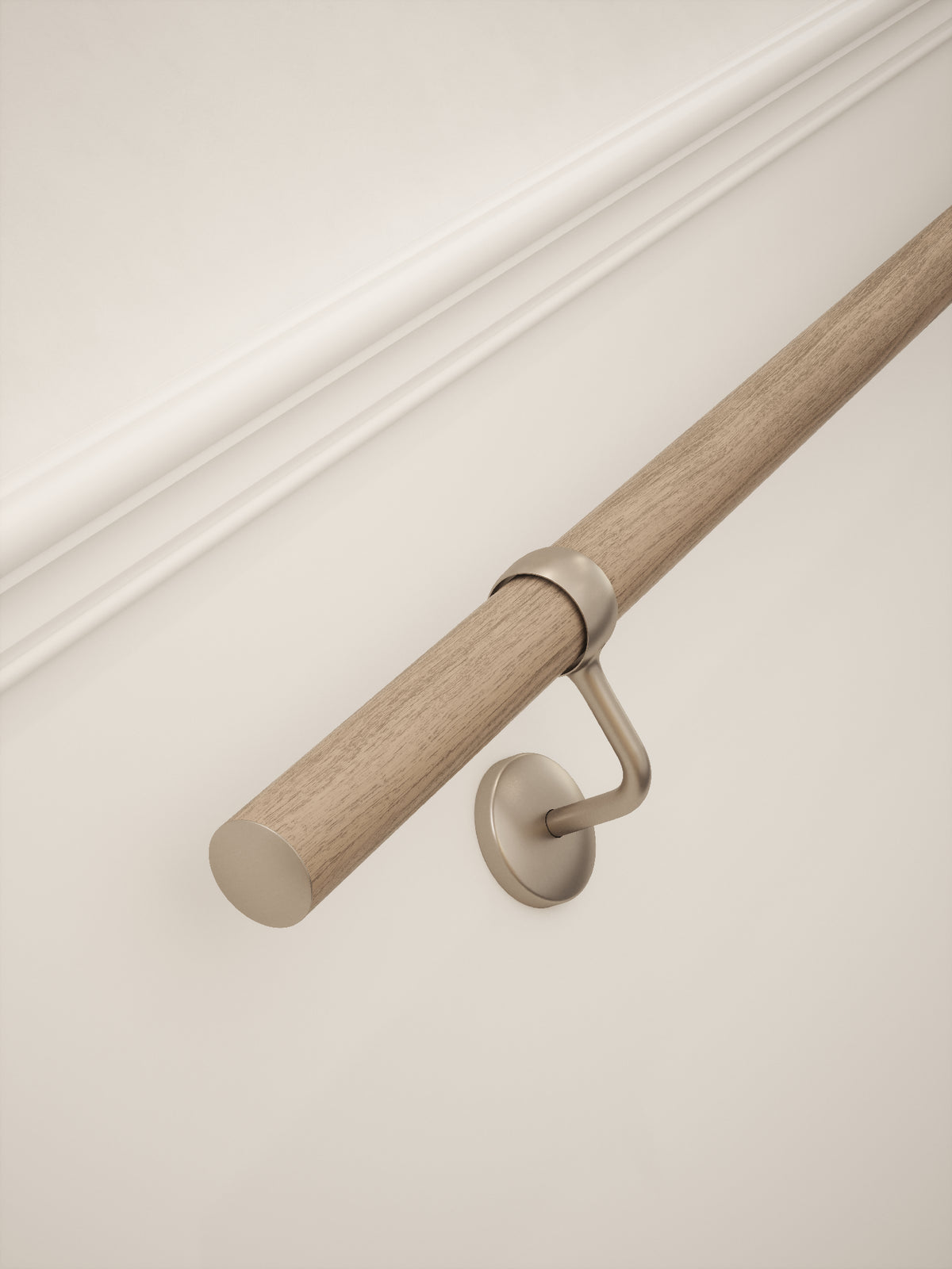 Oversley Walnut Straight Flight Handrail 2.4m with Harbury Brushed Silver brackets