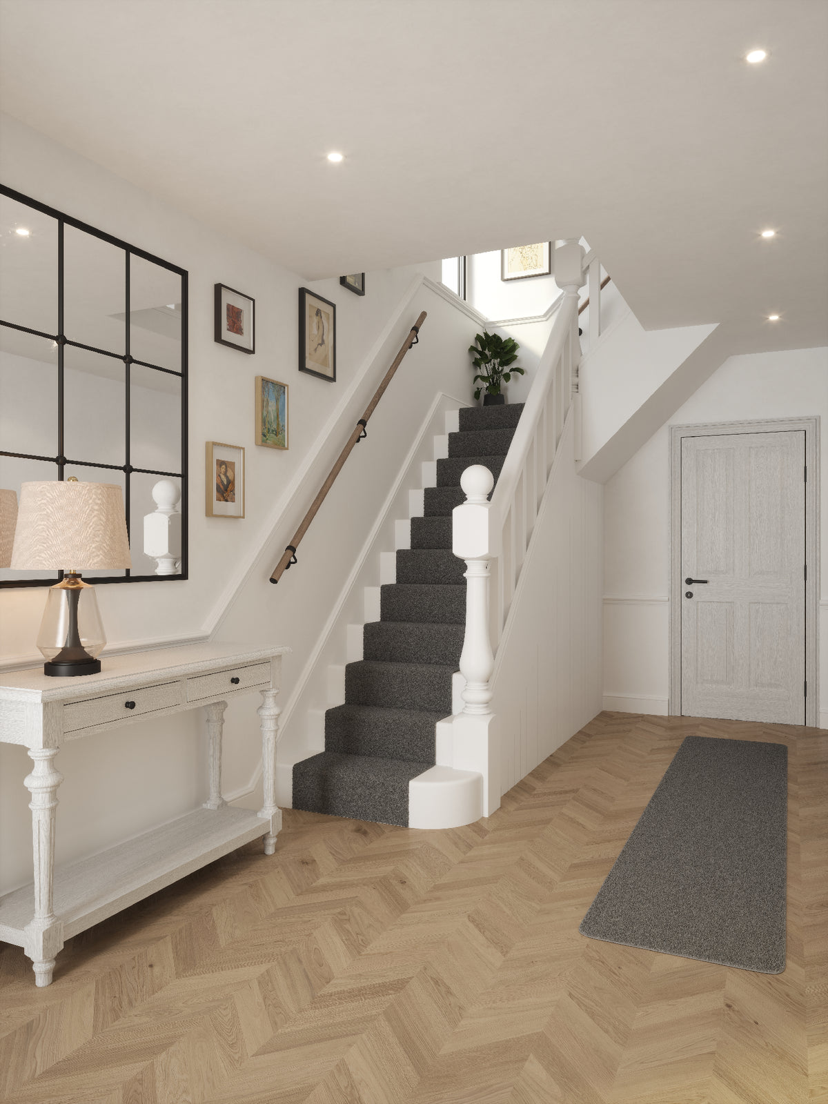 Oversley Walnut Straight Flight Handrail 2.4m with Kineton Matt Black brackets