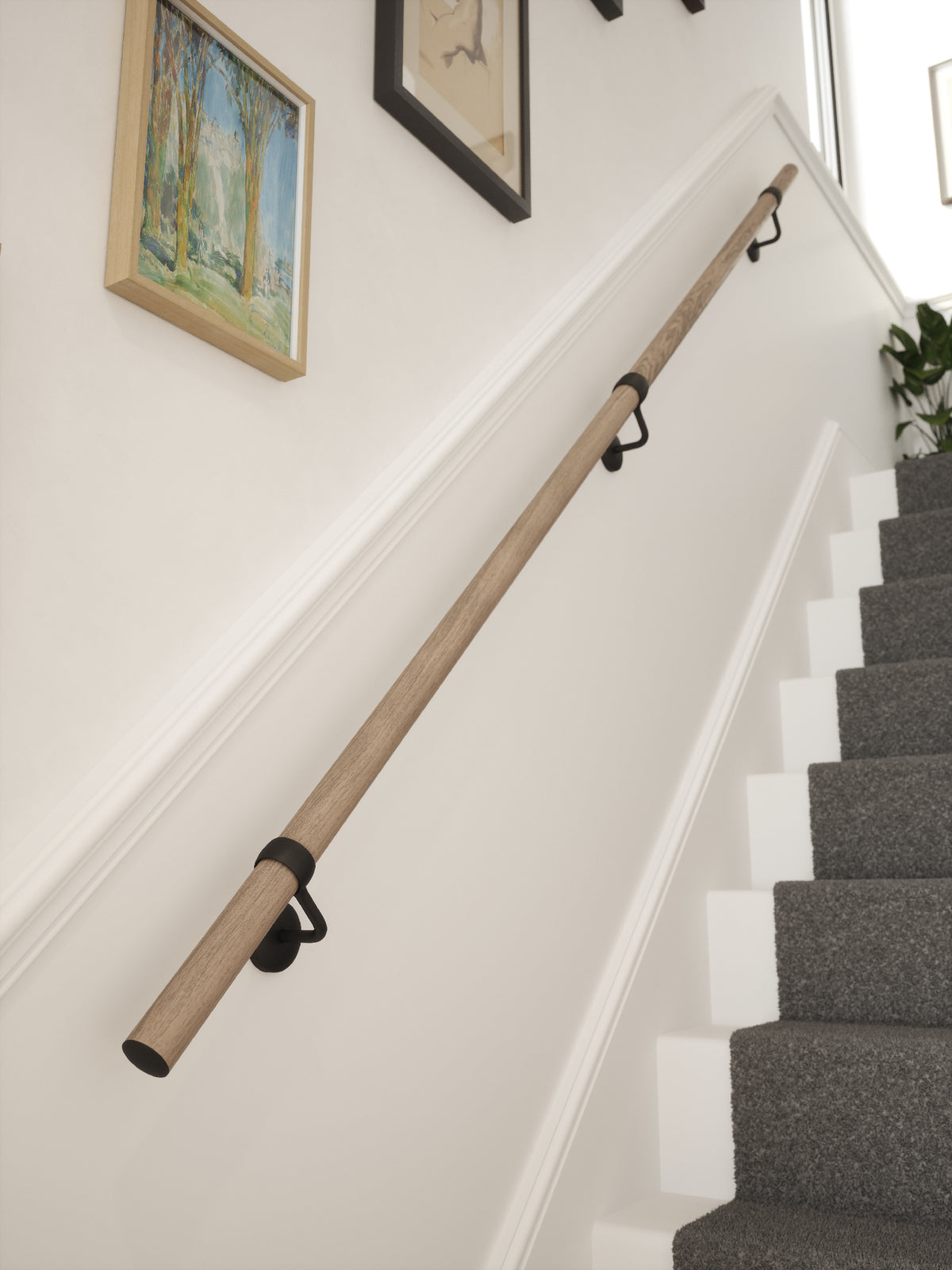 Oversley Walnut Straight Flight Handrail 2.4m with Kineton Matt Black brackets
