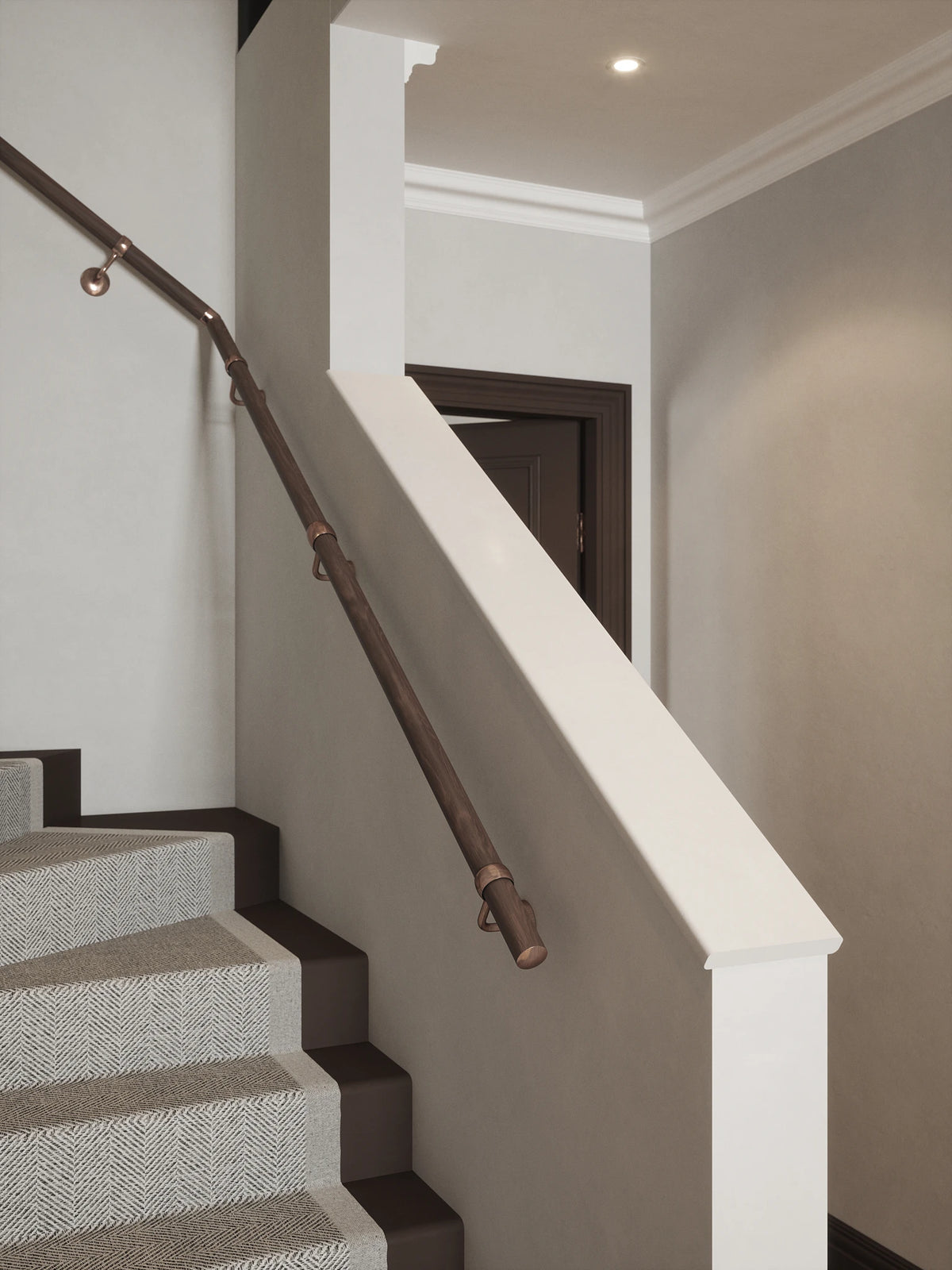 Wroxall Ebony Single Winder Handrail with Sambourne Antique Copper brackets