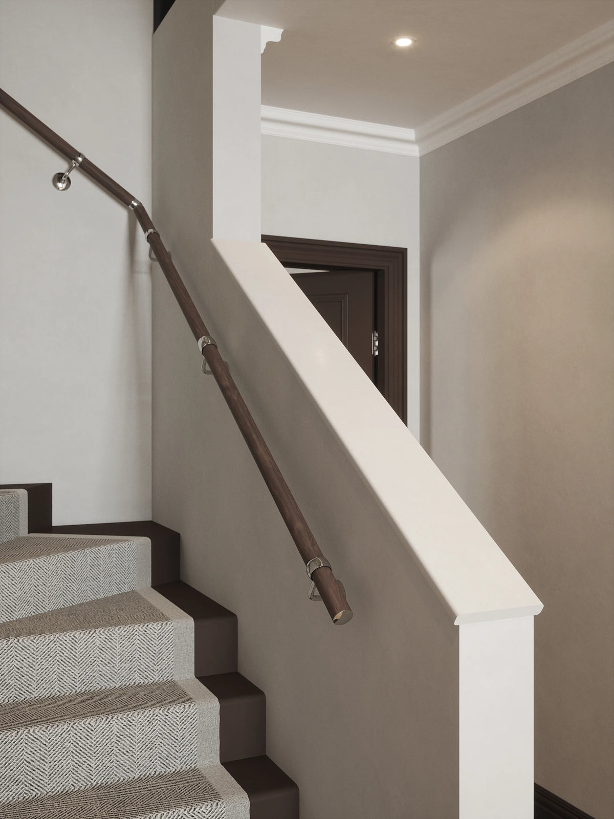 Wroxall Ebony Single Winder Handrail with Radway Chrome brackets