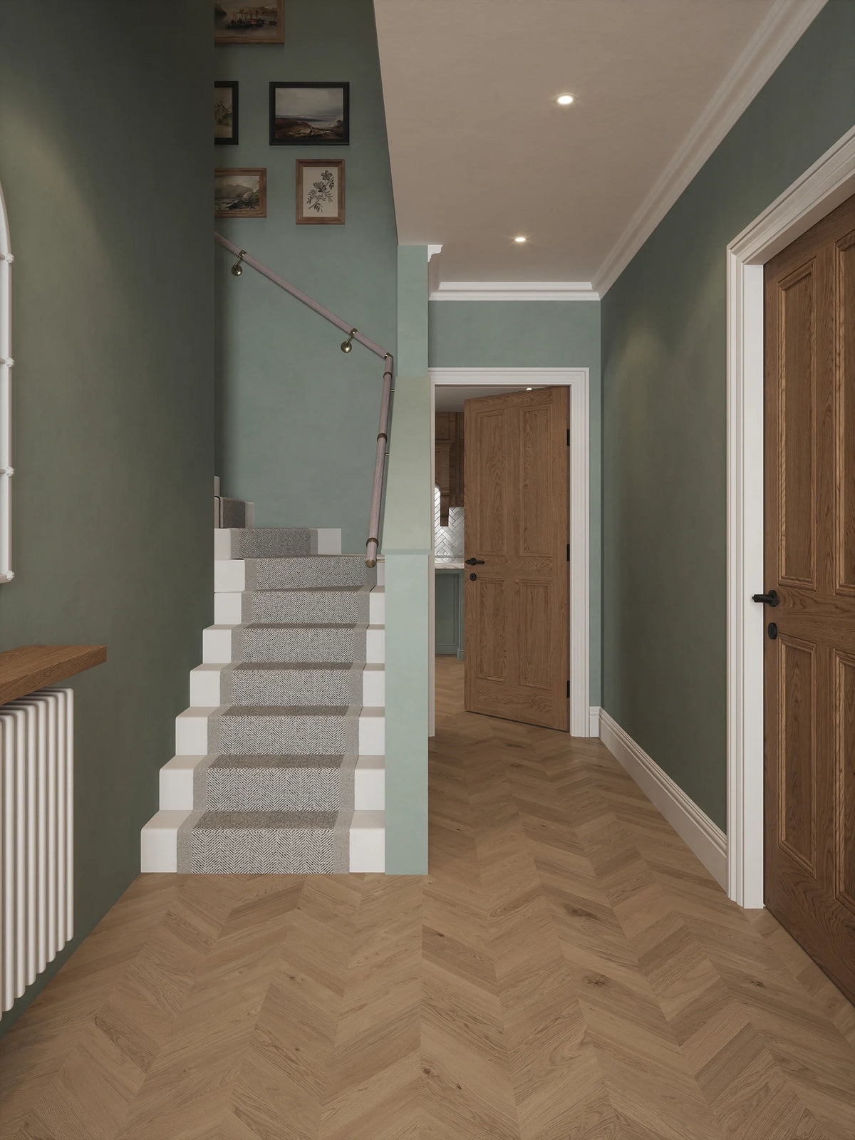 Pattingham Grey Wood Single Winder Handrail with Loxley Antique Brass brackets