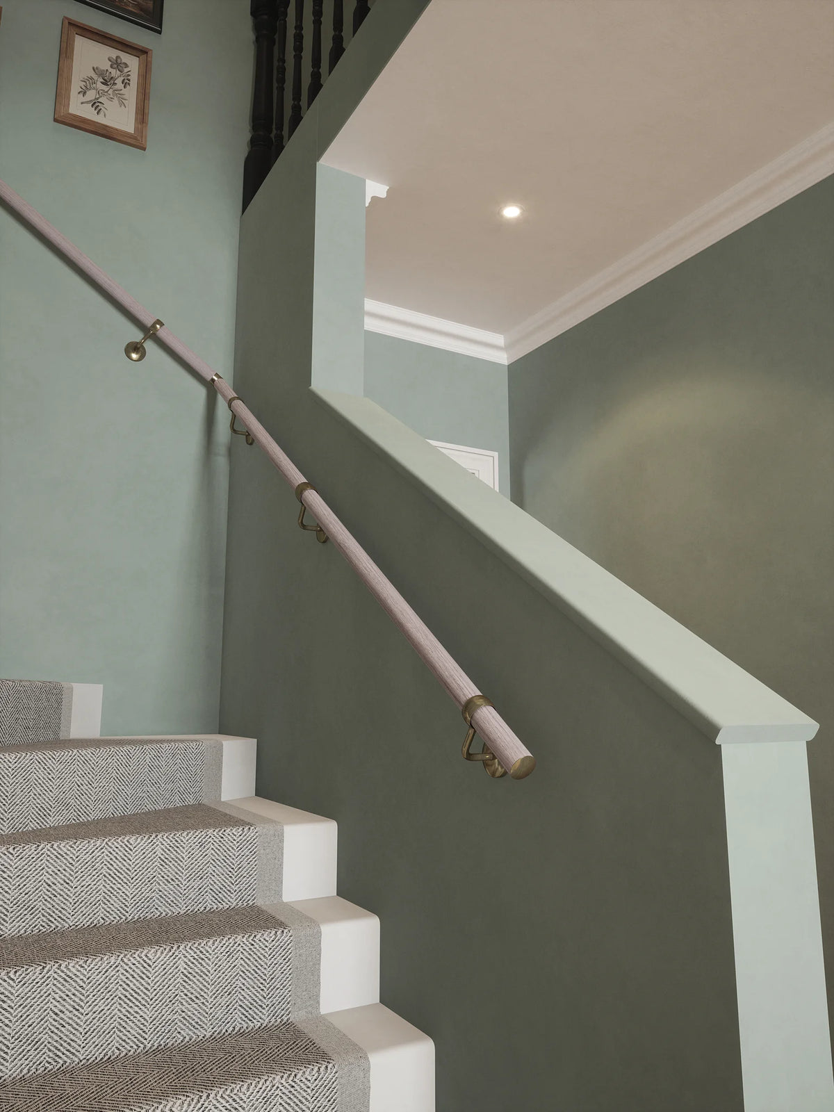 Pattingham Grey Wood Single Winder Handrail with Loxley Antique Brass brackets