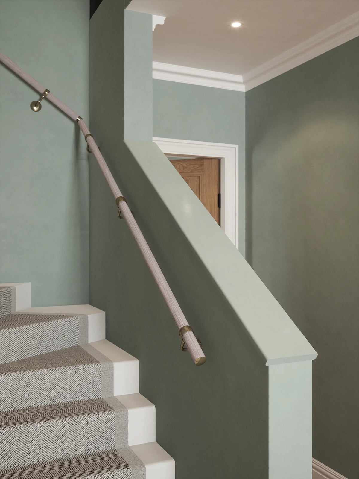 Pattingham Grey Wood Single Winder Handrail with Loxley Antique Brass brackets