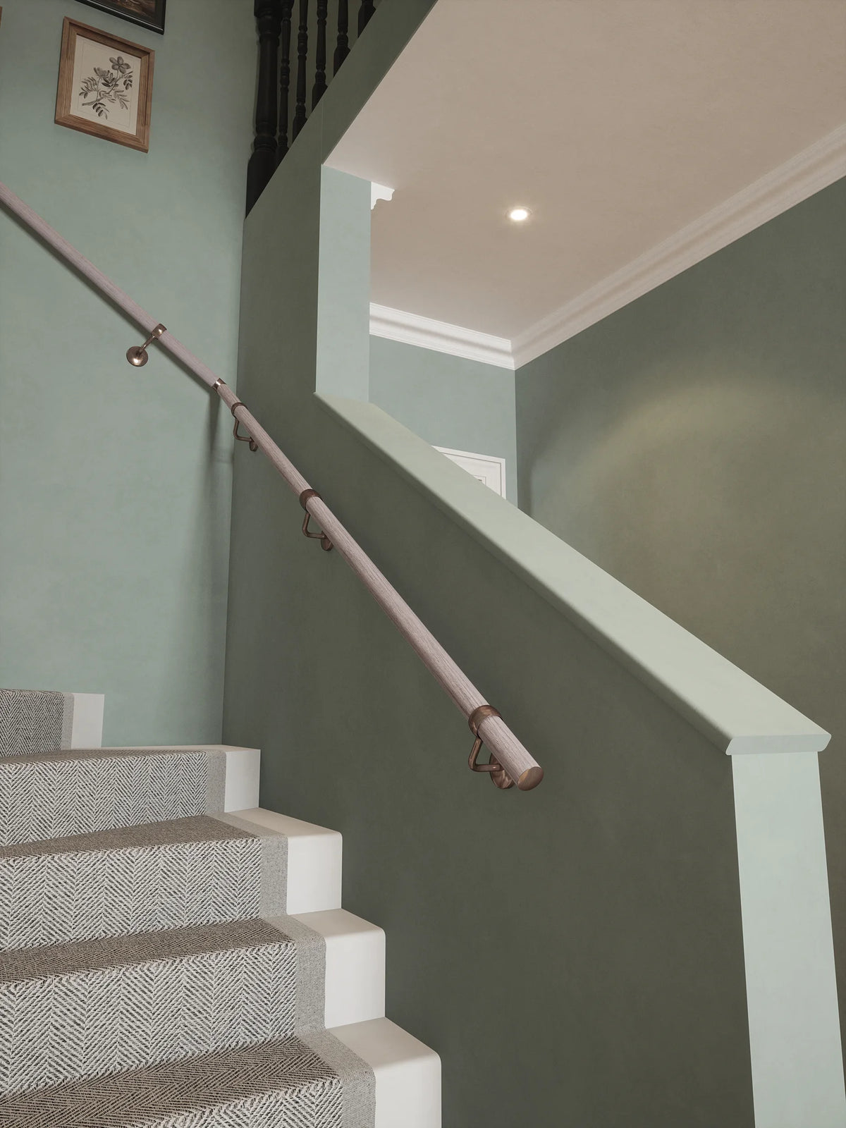 Pattingham Grey Wood Single Winder Handrail with Sambourne Antique Copper brackets