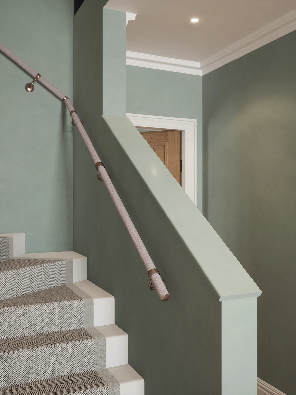 Pattingham Grey Wood Single Winder Handrail with Sambourne Antique Copper brackets