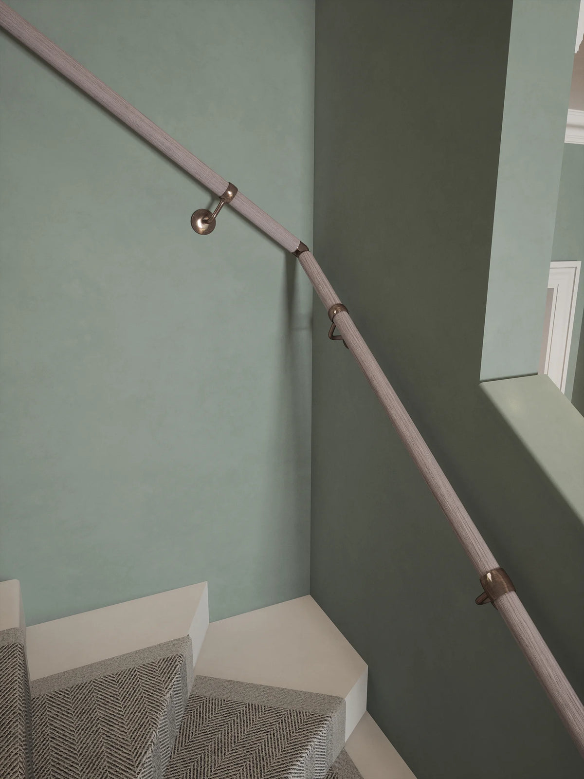 Pattingham Grey Wood Single Winder Handrail with Sambourne Antique Copper brackets