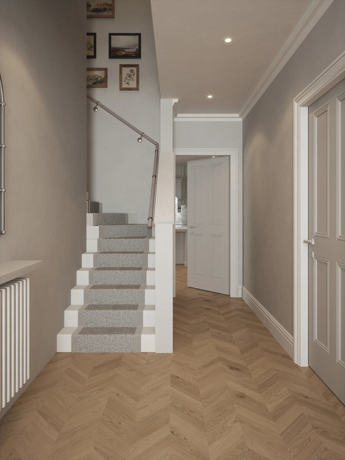 Pattingham Grey Wood Single Winder Handrail with Harbury Brushed Silver brackets